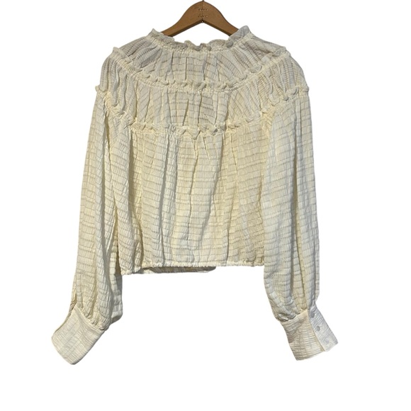 Free People Hailey Cotton Shadow-Striped Crop Top Blouse Size Small Ruffles - Picture 4 of 8